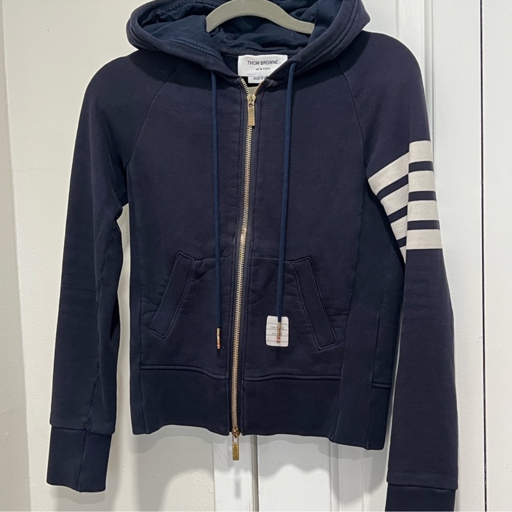 Thom Browne Navy Hoodie with Stripes